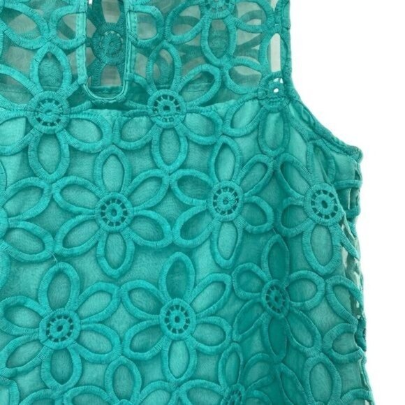 Mud Pie Crochet Eyelet Daisy Sleeveless Teal Shift Dress - Picture 9 of 13